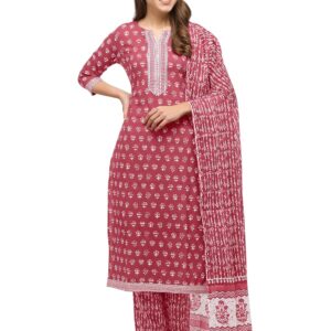 MIRCHI FASHION Women's Straight Fit Cotton Kurta Trouser with Dupatta Set