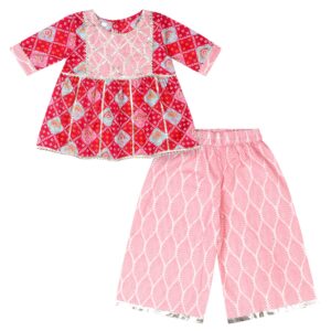superminis Baby Girl's Cotton Printed Kurti With Gota Work And Straight Palazzo Clothing Set