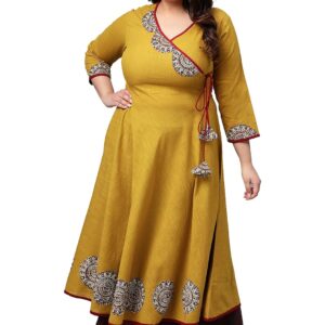Yash Gallery Women's Cotton Slub Angrakha Style Anarkali Kurta