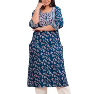 Women Embroidery Printed Women Gotta Work Casual Rayon Plus Size Kurta