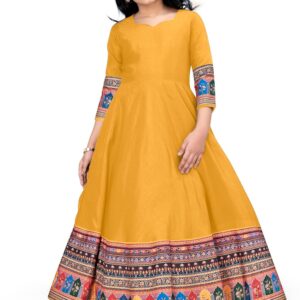 Jwalin Girls Maxi Length Flared Ethnic Dress | Long Fit and Flare Dress for Kids