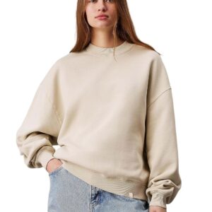 KOTTY Women's Fleece Sweatshirt Solid Pattern with Classic Round Neck