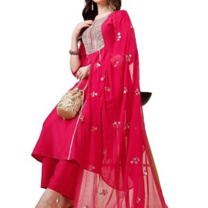 EthnicJunction Women's Cotton Silk EID Special Embroidered Kurta Palazzo and Dupatta Set | eid Outfits for Women