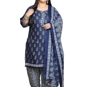 Rajnandini Navy Blue & Grey Cotton Blend Printed Plus Size Ready to Wear Patiala Salwar Suit (Readymade-JOPLVSRW1163X-P)
