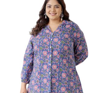 Stylum Women's Floral Printed Cotton Regular Fit Shirt Style Top (Topbluemikiplus)
