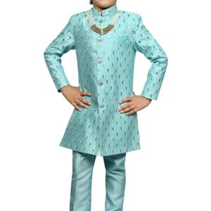 AHHAAAA Kids Ethnic Silk Blend Sequin Print Indo-Western Sherwani Set For Boys