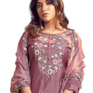 INDO ERA Silk Blend Women's Embroidered Straight Kurta Pant With Dupatta Set