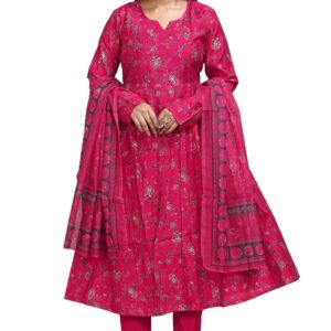 Women's Regular Printed V-Neck Cremona Silk Full Sleeve V Cut Kurtis with Dupatta and Pant Set