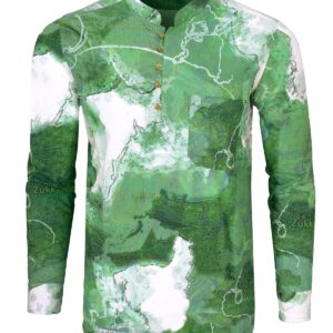Spring Leaves and Bright White Map Printed Designed Premium Cotton Kurta Shirt