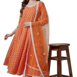 miss fame Women's Cotton Anarkali Kurta with Pants and Dupatta