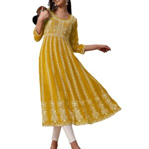 EthnicJunction Women's Georgette Chikankari Embroidered Anarkali Eid Special Kurta | eid Outfits for Women