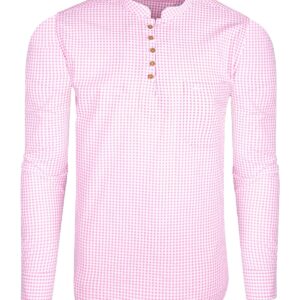 FRENCH CROWN Carnation Pink Checked Seersucker Giza Cotton Kurta Shirt