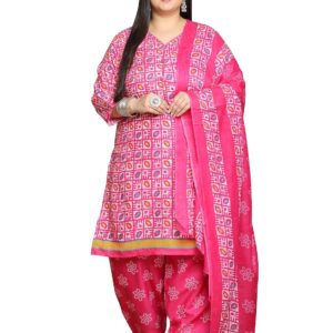 Rajnandini Pink Cotton Blend Printed Plus Size Ready to Wear Patiala Salwar Suit (Readymade-JOPLVSMRW4281X-P)