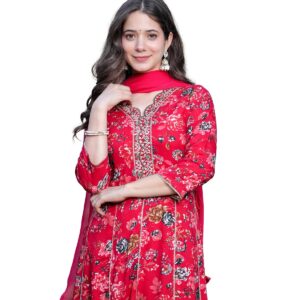 MANHAREE | Women's Rayon Anarkali Kurta with Pant & Dupatta Set