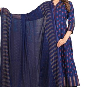 Yash Gallery Women's Rayon Ikat Printed Anarkali Kurta with Dupatta