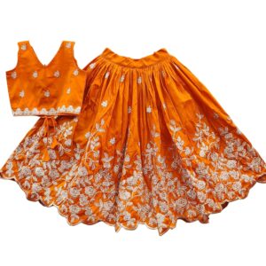Delima Fashion Girls Embroidered Tafetta Silk Full Stitched Lehenga Choli Set | Latest Lehenga Choli | Ethnic Wear | Readymade Traditional Dress For Kids Girls