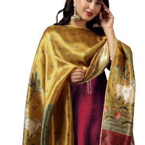 EthnicJunction Women's Cotton Blend Kurta Pant Dupatta Set with Digital Print Dupatta