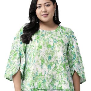 Yash Gallery Women's Cotton Dobby Tie And Dye Straight Regular Fit Top