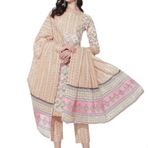 MIRCHI FASHION Women's Straight Fit Cotton Floral Printed and Embellished Kurta Set with Trouser Pant and Dupatta