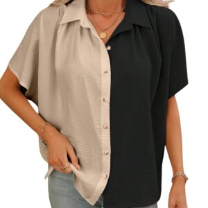 GRECIILOOKS Women's Short Sleeve Button-Down Shirt | Printed Casual Crop Top | Stylish Collared Shirt for Women | Oversized Shirt for Woman