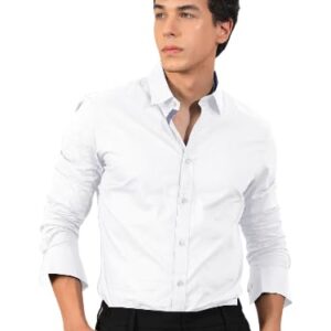 Pinkmint Mens Long Sleeve Button Down White Shirt for Men Collared Casual Formal Soild Shirt