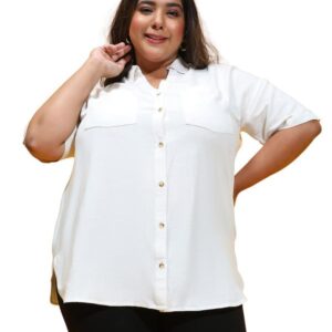 oxolloxo Women Plus Size Collared Short Sleeve Button Down Cotton Shirt