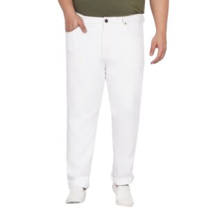 JOHN PRIDE Plus Size Men's Stretchable Mid-Rise Comfort Fit Clean Look White Cotton Jeans for Men