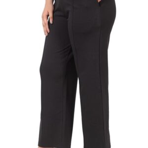 Mlada Mid Waist Wide Leg Flared Pants Elastic Waist Band for Women Office Work Formal Wear Stretch Cotton Knit Flare Pants Utility Pockets Extra Flare Pants Trousers for Travel