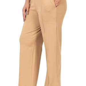 Mlada Mid Waist Wide Leg Flared Pants Elastic Waist Band for Women Office Work Formal Wear Stretch Cotton Knit Flare Pants Utility Pockets Extra Flare Pants Trousers for Travel