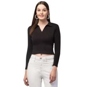 OsWorn Collar Formal Tops for Women Office Wear Korean Tops for Women Stylish Korean Tops for Girls Office Tops for Women Formal Ribbed Tops Crop Top Korean Style