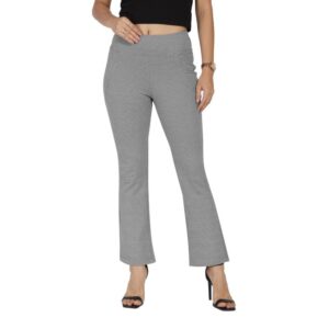 BlissClub Werk-It Flare Pants for Women Office Wear, Formal Cotton Trousers for Women with High Waist and 4 Pockets