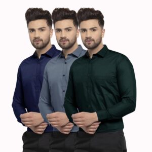 Pinkmint Men's Combo Shirt Cotton Stylish Spread Collar Long Sleeve Shirt Formal Wear (Pack of 3)