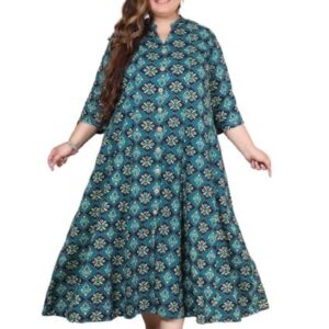 Swasti Women Printed Cotton Blend Plus Size Front Slit Kurta Green