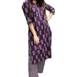 LookMark Women's Printed Cotton Blend Straight Kurta Pant Set - Elegant Ethnic Wear Ensemble for Modern Women, Perfect for Any Occasion