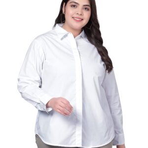 Indietoga Women's Solid Longline Cotton Formal Casual Shirts (Plus Size)