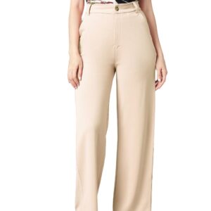 KOTTY Women's High Rise Cotton Blend Relaxed Fit Trousers
