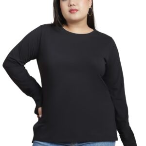 Rigo Plus Size Thumbhole Top for Women | Round Neck, Side Slits, Slim Fit Top for Women | Western Tops for Girls | Gym/Sports Wear Tees & Workout Tops
