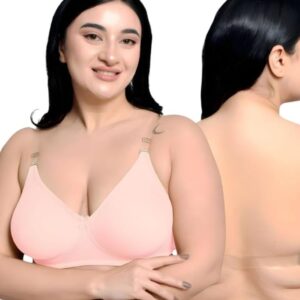Inner Sense Women Cotton and Bamboo Plus Size Bra for Women I Comfortable, Non Padded, Wire Free, Backless Bra for Women with Transparent Back and Removable Straps