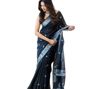 C J Enterprise Women's Pure Soft Kanjivaram Cotton Silk Saree Banarasi Style With Blouse Piece for Wedding (Fatima-51)