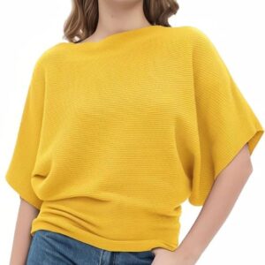 Zilcon Women Fashion Ribbed Batwing Sleeves Bagy Balloon Style Fit Top for Women t Shirts Women Formal, Casual, Office, Date, Outing, Party Tops