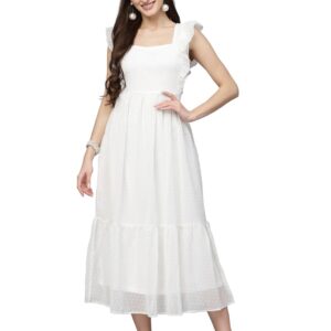 Sugathari Georgette Jacquard Butti Square Neck Knee Length Western Dresses for Women (Dress2 89)