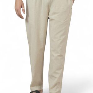Qashida Men’s Formal Cotton-Linen Trousers, Waist with Drawstring, Formal & Lounge Wear