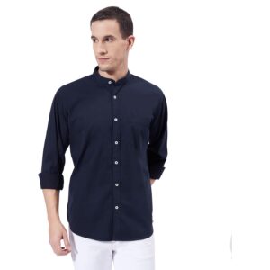 Ben Martin Men's Cotton Mandarin Collar Shirt with Chest Pocket|| Chinese Collar, Slim Fit, Casual & Formal Wear || Soft & Breathable Fabric ||Full Sleeve Shirt for Men