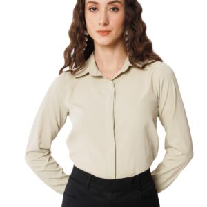 ALL WAYS YOU Women's Casual Office Wear Solid Full Cuff Sleeve Poly Crepe Formal Shirt for Women (A2107ST-PN-178(1))