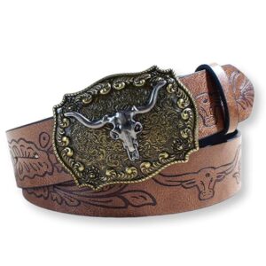 Cowboy Belt, Adjustable Woodland Belt for Formal and Casual Wear, Quality Cowboy Belt for Men with Bull Pattern Buckle, Belt for Men Jeans, Gifts (125cm) ﻿