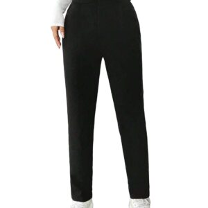 Toochki Womens High Waist Straight Fit Trousers | Black Solid Korean Stretchable Pants for Women | Regular Fit Elastic Waist Full Length Formal Trouser for Casual & Office Wear
