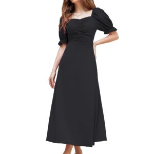 Shasmi Girl's & Women's Solid A-Line Ruched Puff Sleeve Maxi Long Evening One Piece Long Dress for Women Stylish (Dress 131)
