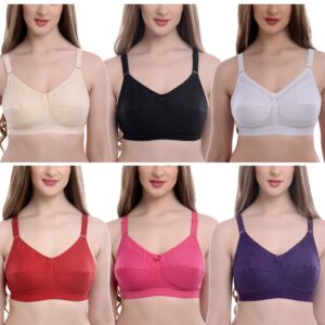Softskin Women's Cotton Wire Free Regular Bra-Pack of 6 Non Padded
