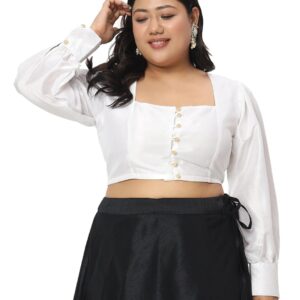 studio rasa Women's Plus Size Silk Blend Button Down Blouse for Wedding Festive Party