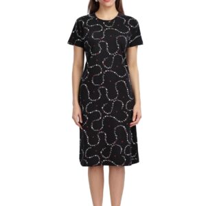 9shines Label Hosiery Cotton Knee Length Short Night Dress | Short Nighty for Women with Pocket | Graphic Print Nightwear | Night Gown for Women (M-7XL)